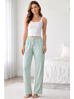Marsilyan Viskon Pamuklu Kadın Açık Gri Desenli Pijama Pantolon - MG008 - Mudanis