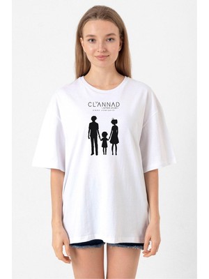 Clannad Anime After Story Beyaz Kadın Oversize Tshirt
