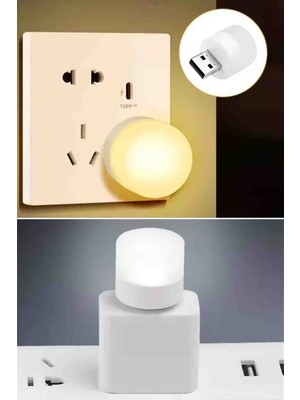 Şirin Home Mini USB LED Gece Lambası Taşınabilir Laptop, Powerbank ve USB Adaptör Uyumlu Beyaz Işık
