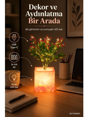 Septembris Lumiflora LED Işıklı Yapay Çiçek Dekor Lambası – USB & Pilli Ambiyans Masa Aydınlatması