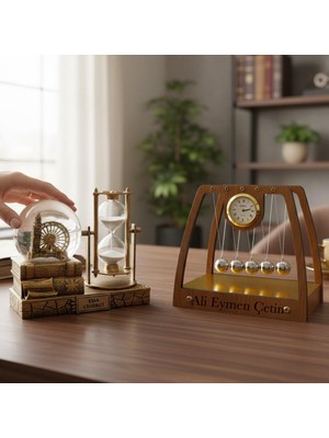 Keyfim Shop Kişiye Özel Dekoratif Newton Denge Topları ve  Bıg Ben Saat Kulesi Seti