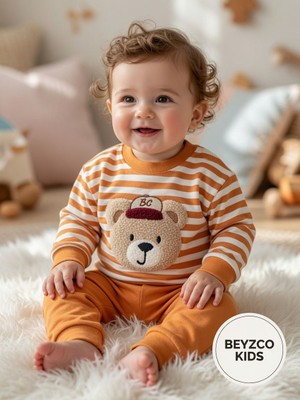 Beyzco Kids Erkek Bebek Çizgili Ayı Baskılı Alt Üst Takım