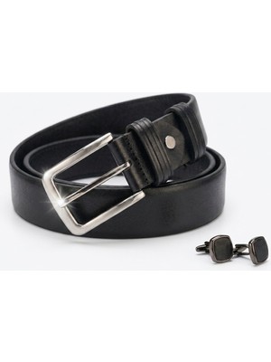 Growish GK0015 Hakiki Dokulu Deri Tek Parça Paslanmaz Toka Eni 3,5 cm Köprülü Siyah Spor Klasik Erkek Kemer