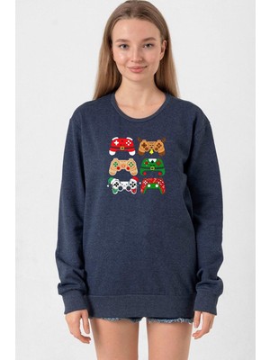 Tshirthane Video Game Controller Christmas İndigo Kadın 2ip Sweatshirt