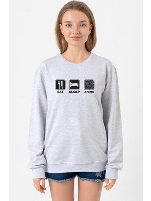 Tshirthane Eat Sleep Anime Grimelanj Kadın 2ip Sweatshirt