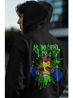 Sevbano Municipal Waste Rock Metal Müzik Grubu Sırt Baskılı Unisex Oversize Premium Hoodie