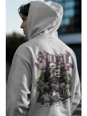 Sevbano Ghost Rock Metal Müzik Grubu Sırt Baskılı Unisex Oversize Premium Hoodie