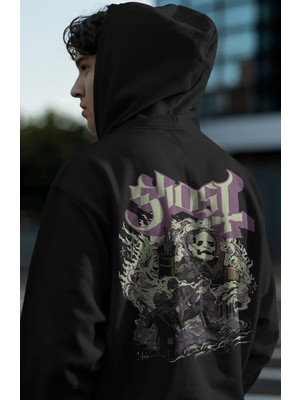 Sevbano Ghost Rock Metal Müzik Grubu Sırt Baskılı Unisex Oversize Premium Hoodie