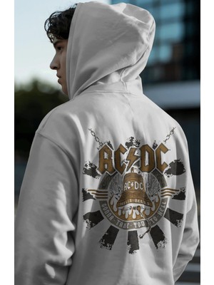 Sevbano Ac Dc Rock Metal Müzik Grubu Sırt Baskılı Unisex Oversize Premium Hoodie
