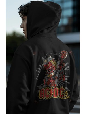 Sevbano Ac Dc Rock Metal Müzik Grubu Sırt Baskılı Unisex Oversize Premium Hoodie