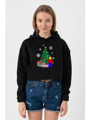 Tshirthane Lego Man Christmas Siyah Kadın Crop Kapşonlu