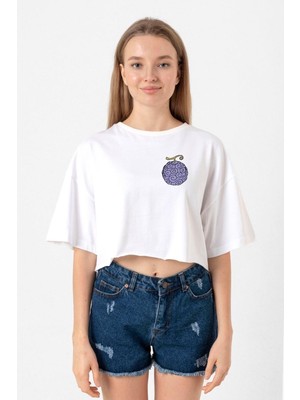 One Piece Anime Gomu Gomu Devil Fruit Beyaz Kadın Crop Tshirt