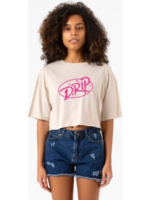 Babymonster Drip Bej Kadın Crop Tshirt
