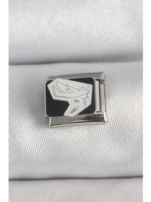Uravas Store Ietaks™ 316L Çelik Gümüş Renk Siyah Beyaz Kuş Işlemeli Nomination Charm