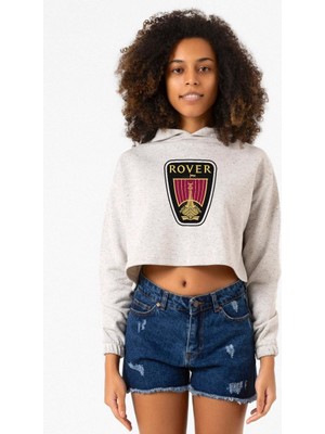 Tshirthane Vikings Rover Amblem Beyaz Kırçıllı Kadın Crop Kapşonlu