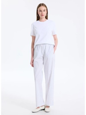 Calvin Klein Beyaz Kadın Standart Pijama Alt Logo Super Poplın Pant