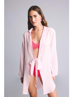 DeFacto %100 Pamuk Regular Fit Müslin Açık Pembe Plaj Elbisesi H8030AX26SP