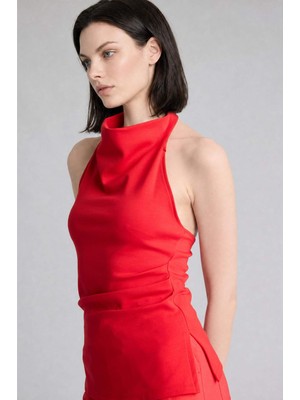 DeFacto Slim Fit Halter Yaka Kırmızı Bluz F8007AX26SM