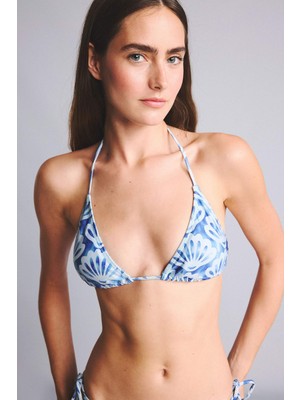 DeFacto Regular Fit Desenli Simli Kumaş Sax Mavi Bikini Üstü H1089AX26SM