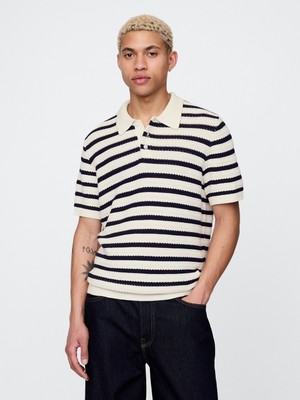 Gap Erkek Kırık Beyaz Örgü Polo T-Shirt