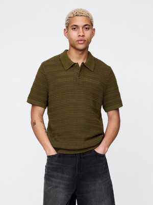 Gap Erkek Haki Örgü Polo T-Shirt