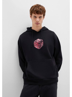Mavi Mavi Baskılı Kapüşonlu Siyah Sweatshirt 0S10397-900