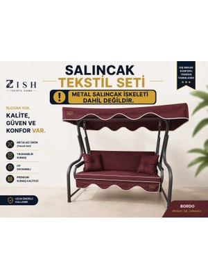 Zish Home ALTALENO Bordo 2 Kişilik 130×45 cm Süngerli Bahçe Balkon Salıncak Minderi | Yıkanabilir Kılıflı, Tenteli Keten Kumaş Tekstil Seti | 24 DNS 8 cm Orta Sert Sünger