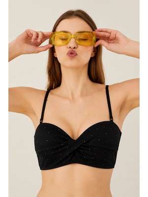 Loya Siyah Taşlı Lotus Straplez Tek Üst Bikini