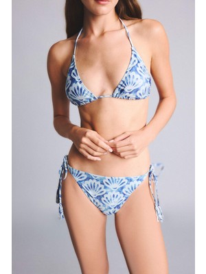 DeFacto Regular Fit Desenli Simli Kumaş Sax Mavi Bikini Alt H1090AX26SM
