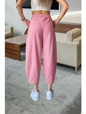 Nana & Mayka Moda Die&More Kadın Toz Pembe Şalvar Pantolon Salaş Dört Mevsim Rahat Pamuk Lastikli Bel Günlük Model Gabardin