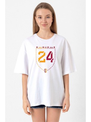24 Şampiyonluk Beyaz Kadın Oversize Tshirt