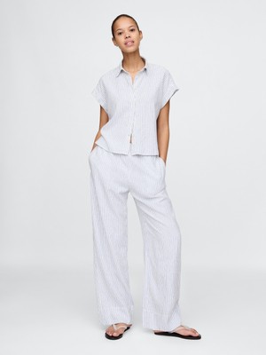 Gap Kadın Açık Mavi Keten Karışımlı Easy Wide Leg Pantolon