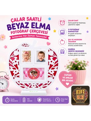 Çalar Saatli Beyaz Elma Fotoğraf Çerçevesi