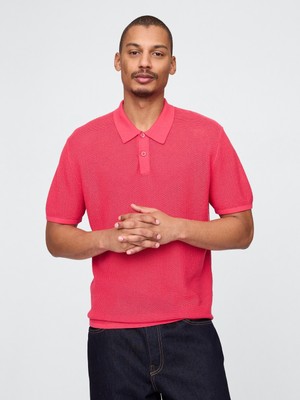 Gap Erkek Açık Pembe Dokulu Kroşe Polo T-Shirt