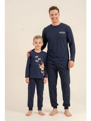 Rolypoly New Year Time Baba Oğul Lacivert Uzun Kol Pijama Takım RP3935-A-V1 RP3935-A-V1