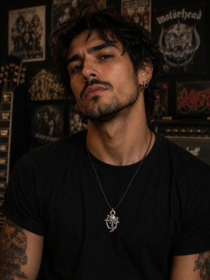 Vintage Takı Siyah Deri Ipli Gotik Kuru Kafa Kolye & Rock Metal Kadın Erkek Unisex Kolye