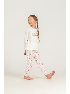 Rolypoly Kız Çocuk Cool Bear Beyaz Uzun Kol Pijama Takım RP3912-C-V1 RP3912-C-V1