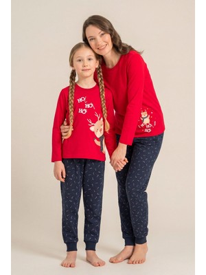 Rolypoly Ho Ho Ho Deer Anne Kız Kırmızı Uzun Kol Pijama Takım RP3934-A-V1 RP3934-A-V1
