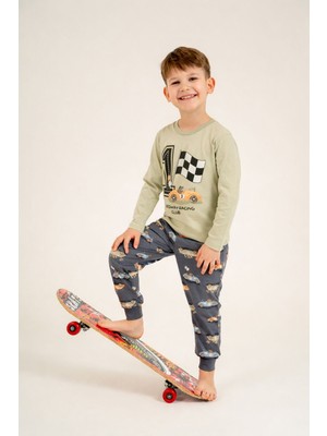 Rolypoly Erkek Çocuk Speedway Racing Club Yeşil Uzun Kol Pijama Takım RP3875-C-V2 RP3875-C-V2