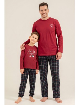 Arnetta Let It Snow Baba Oğul Bordo Uzun Kol Pijama Takımı AR3820-A-V1 AR3820-A-V1