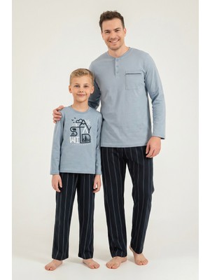 Arnetta Baba Oğul Stay Wild Mavi Uzun Kol Pijama Takım AR3829-A-V1 AR3829-A-V1
