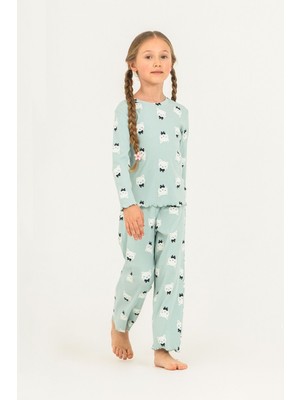 Rolypoly Kız Çocuk Teddy Bears Yeşil Uzun Kol Pijama Takım RP3901-C-V2 RP3901-C-V2