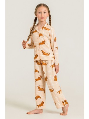 Rolypoly Kız Çocuk Cute Puppy Krem Gömlek Pijama Takımı RP3908-C-V1 RP3908-C-V1