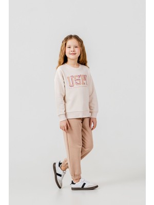 U.s. Polo Assn. Kız Çocuk Baskılı Krem Uzun Kol Eşofman Takımı US2706-C-V2 US2706-C-V2
