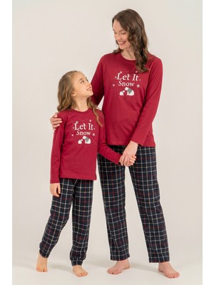 Arnetta Let It Snow Anne Kız Bordo Uzun Kol Pijama Takım AR3730-A-V1 AR3730-A-V1