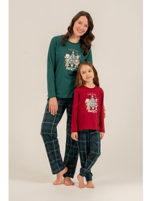 Arnetta Holidays Party Anne Kız Bordo Uzun Kol Pijama Takım AR3732-A-V1 AR3732-A-V1