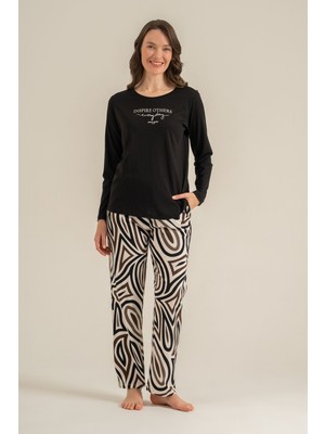 Pierre Cardin Kadın Inspire Others Everyday Siyah Uzun Kol Pijama Takım PC9280-S-V1 PC9280-S-V1