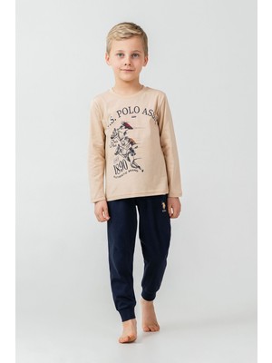 U.s. Polo Assn. Erkek Çocuk Pijama Takımı Baskılı Krem Uzun Kol Pijama Takımı US2637-C-V1 US2637-C-V1