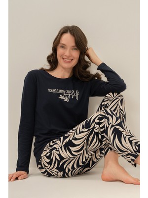 Arnetta Kadın Care Yourself Lacivert Uzun Kol Pijama Takım AR3738-S-V1 AR3738-S-V1