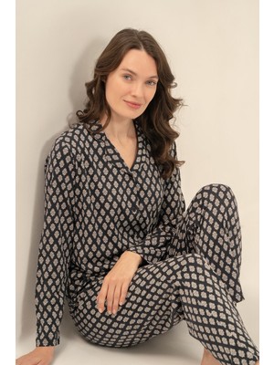 Arnetta Kadın Desenli Antrasit Gömlek Pijama Takımı AR3750-S-V1 AR3750-S-V1